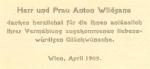 1909 Hochzeitsdanksagung von Anton und Lilly Wildgans